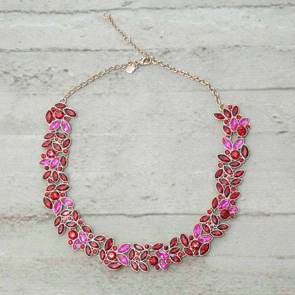 NWT J. Crew Pink and Red Crystal Leaves Statement Necklace - Picture 5 of 7